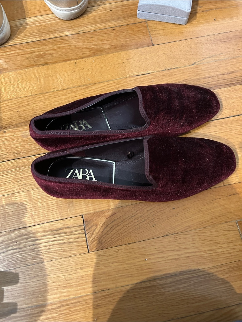 Zara Men's Dark Burgundy Velvet Slip-On Loafers
